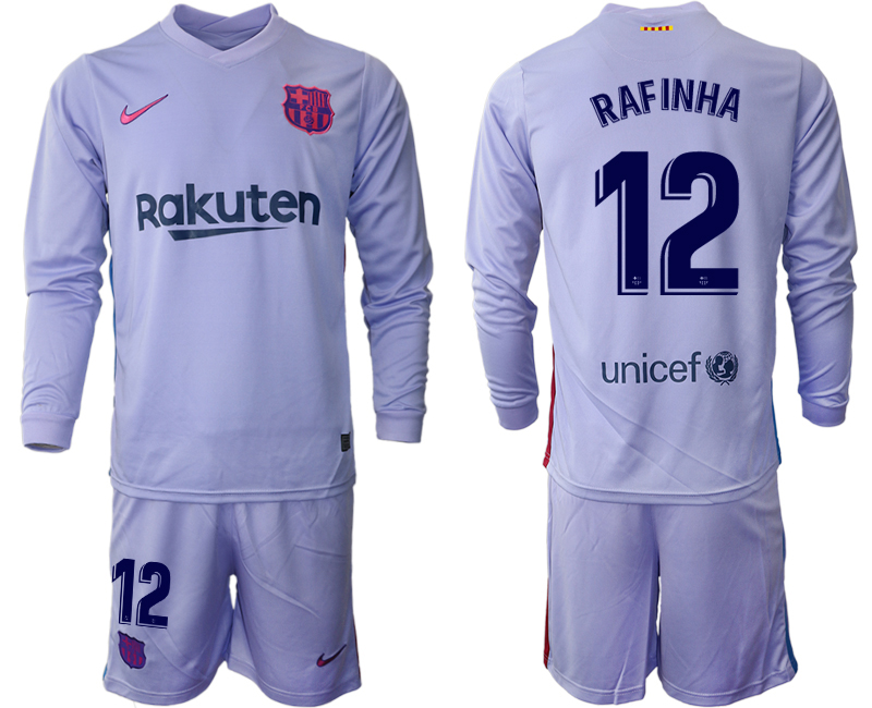 Men 2021-2022 Club Barcelona Second away purple Long Sleeve #12 Soccer Jersey->barcelona jersey->Soccer Club Jersey